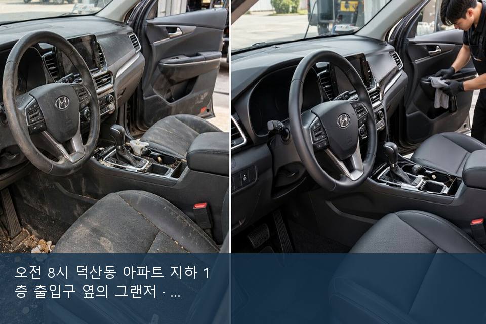 오전 8시 덕산동 아파트 지하 1층 출입구 옆의 그랜저 · 주차장에서 부른 날